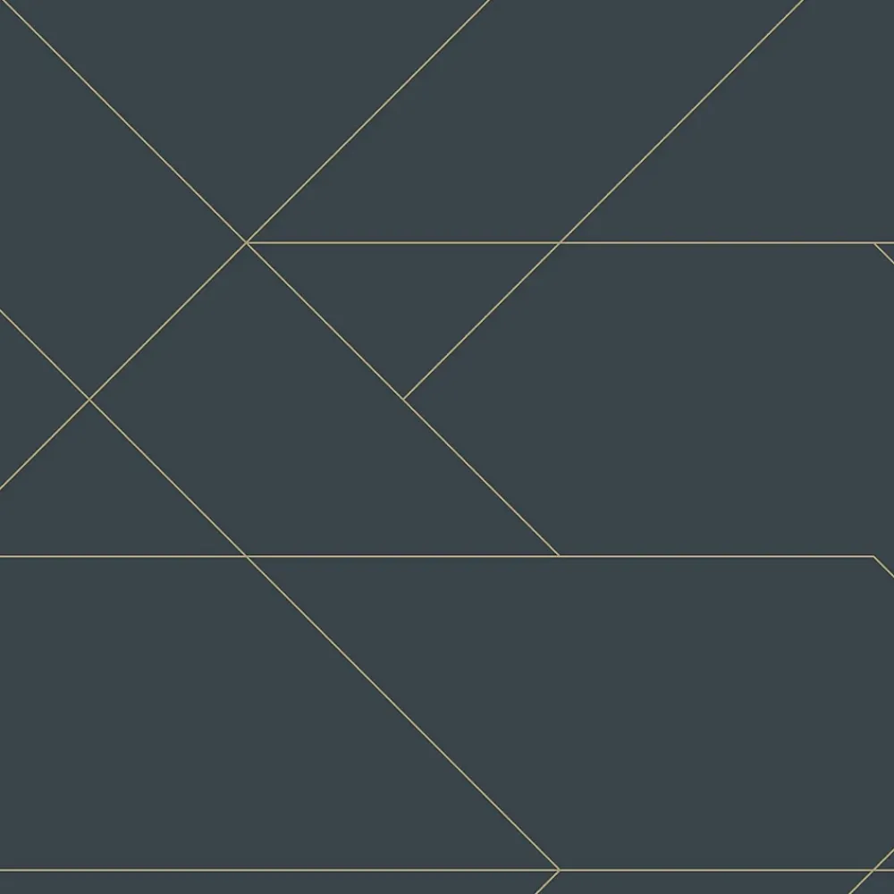 Estahome Papier Peint<papier peint lignes graphiques bleu foncé et or - 53 cm x 10.05 m - 139213