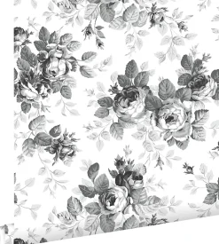 Estahome papier peint roses noir et blanc - 53 cm x 10.05 m - 138112- Papier Peint