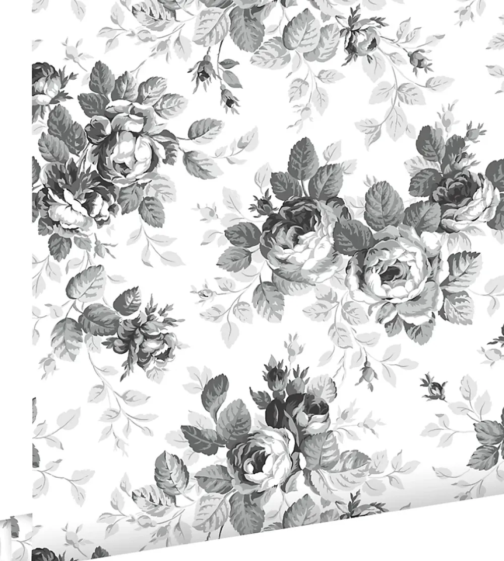 Estahome papier peint roses noir et blanc - 53 cm x 10.05 m - 138112- Papier Peint