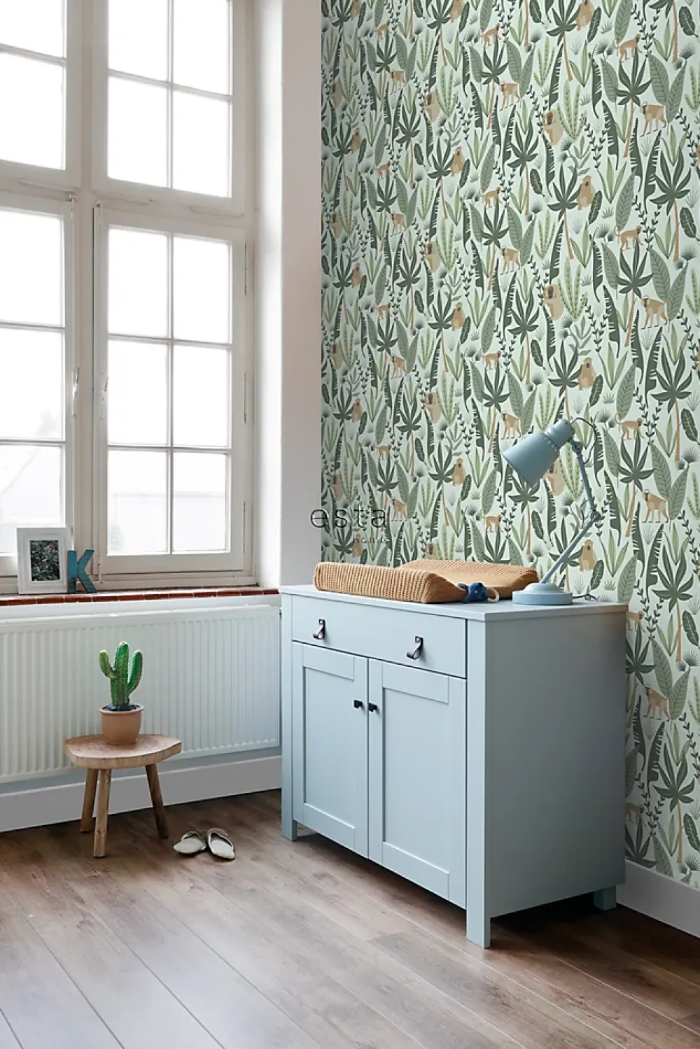 Estahome Papier Peint<papier peint singes de la jungle vert menthe et vert foncé - 53 cm x 10.05 m - 139073