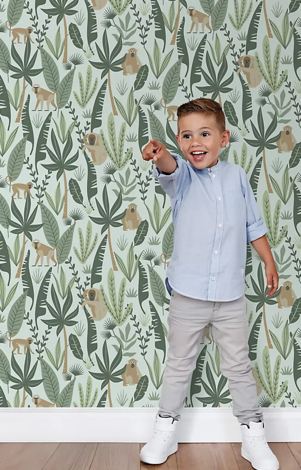 Estahome Papier Peint<papier peint singes de la jungle vert menthe et vert foncé - 53 cm x 10.05 m - 139073