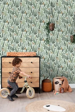 Estahome Papier Peint<papier peint singes de la jungle vert menthe et vert foncé - 53 cm x 10.05 m - 139073
