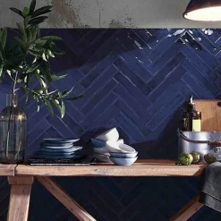 Les Carreaux De Jean  Faïence Effet Zellige Bleu Nuit SAONA 5x25 Marine - Les Carreaux de Jean- Faïence Pour Cuisine|Faïence Pour Douche