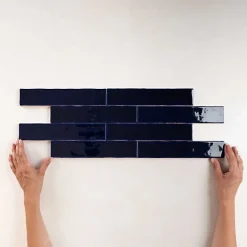 Les Carreaux De Jean  Faïence Effet Zellige Bleu Nuit SAONA 5x25 Marine - Les Carreaux de Jean- Faïence Pour Cuisine|Faïence Pour Douche