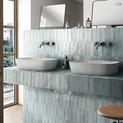 Gioia Materia Faïence Effet Zellige Bleu Ciel ARTISAN 6.5x20 Aqua - Les Carreaux de Jean- Faïence Pour Salle De Bains|Faïence Pour Pièce À Vivre