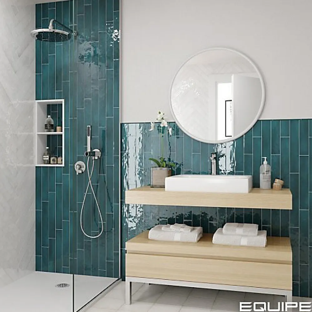 Gioia Materia Faïence Effet Zellige Bleu Canard MANACOR 6,5x40 glacier - Les Carreaux de Jean- Faïence Pour Salle De Bains|Faïence Pour Douche
