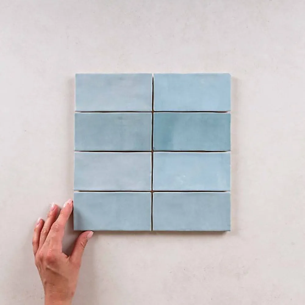 Les Carreaux De Jean Faïence Effet Zellige Bleu Ciel FEZ Mat 6,2x12,5 Aqua - Les Carreaux de Jean- Faïence Pour Douche|Faïence Pour Pièce À Vivre
