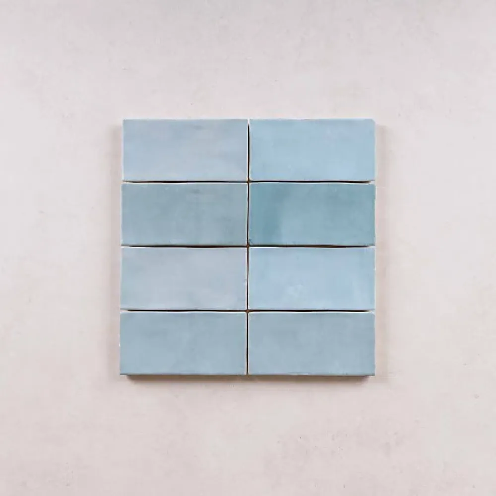 Les Carreaux De Jean Faïence Effet Zellige Bleu Ciel FEZ Mat 6,2x12,5 Aqua - Les Carreaux de Jean- Faïence Pour Douche|Faïence Pour Pièce À Vivre
