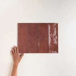 Les Carreaux De Jean  Faïence Pour Salle De Bains|Faïence Pour Pièce À Vivre<Faïence Effet Zellige Bordeaux CINQUE TERRE Carmine 10x30cm - Les Carreaux de Jean