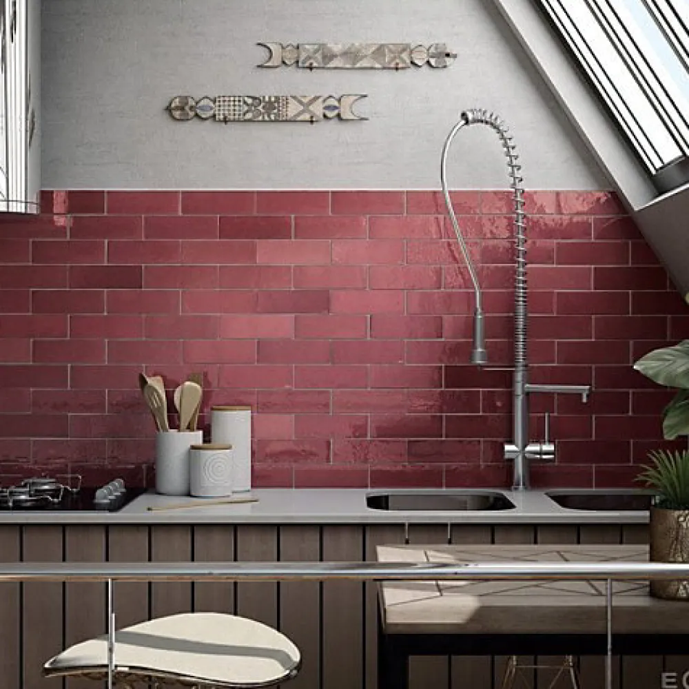Gioia Materia Faïence Effet Zellige Bordeaux ARTISAN 6.5x20 Burgundy - Les Carreaux de Jean- Faïence Pour Douche|Faïence Pour Cuisine