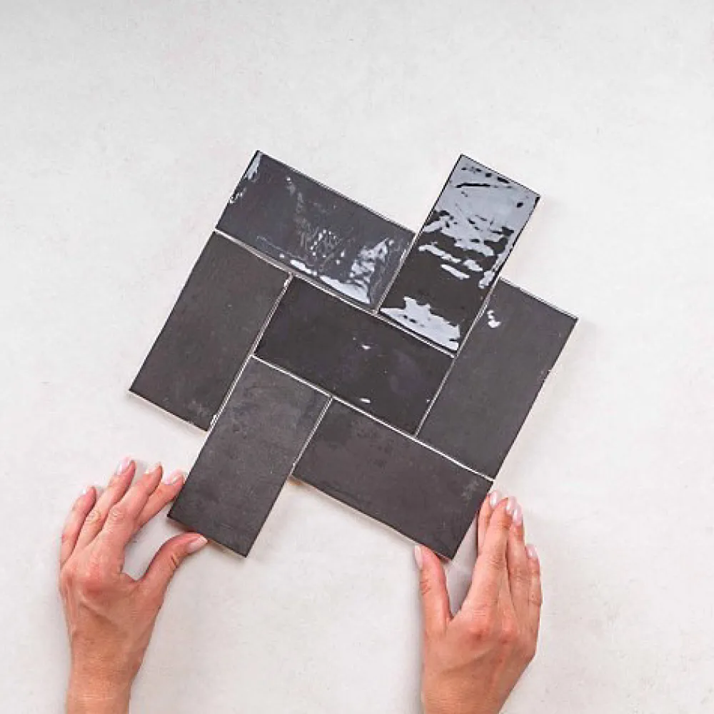 Les Carreaux De Jean Faïence Effet Zellige Gris Foncé FEZ Brillant 6,2x12,5 Graphite - Les Carreaux de Jean- Faïence Pour Salle De Bains