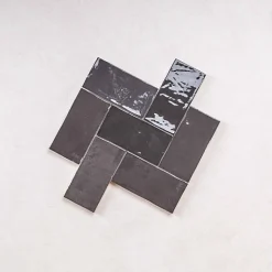 Les Carreaux De Jean Faïence Effet Zellige Gris Foncé FEZ Brillant 6,2x12,5 Graphite - Les Carreaux de Jean- Faïence Pour Salle De Bains
