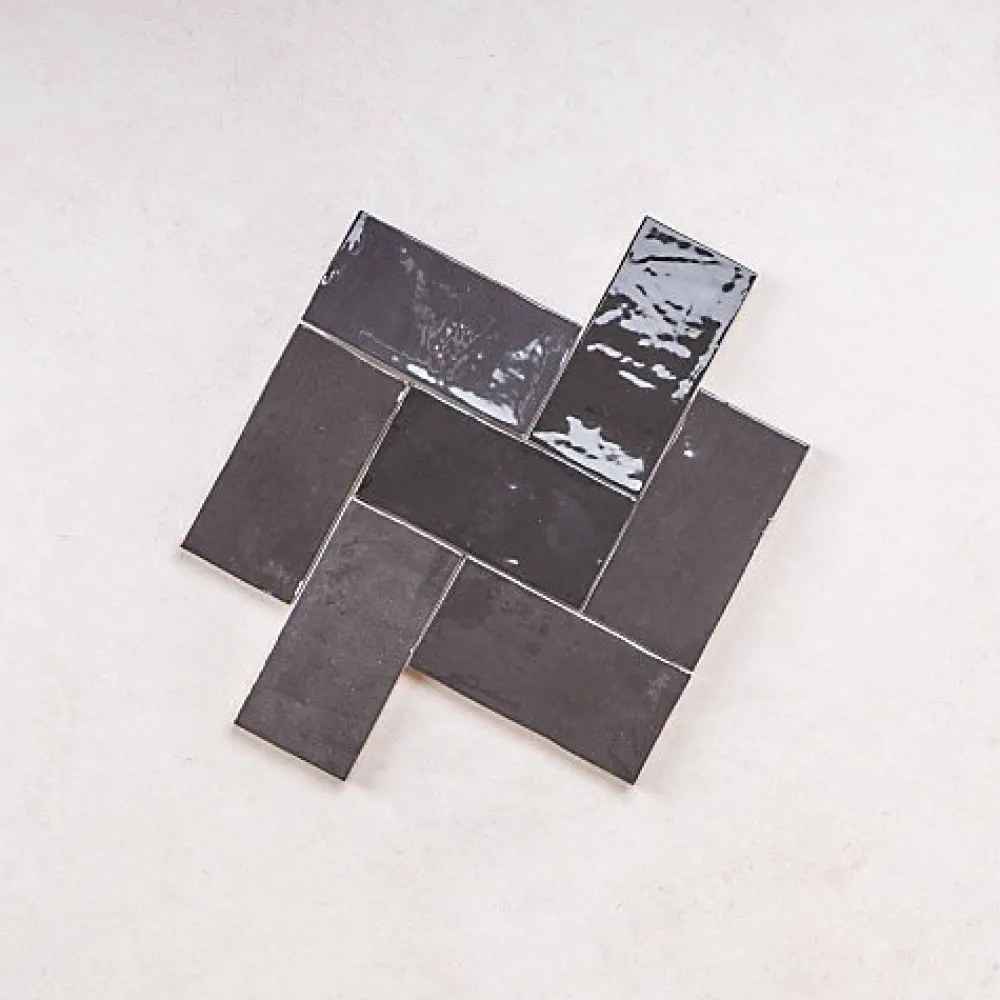 Les Carreaux De Jean Faïence Effet Zellige Gris Foncé FEZ Brillant 6,2x12,5 Graphite - Les Carreaux de Jean- Faïence Pour Salle De Bains