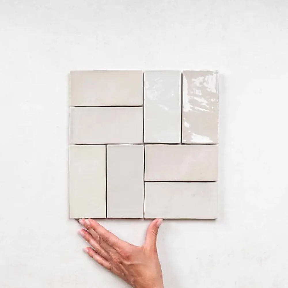 Les Carreaux De Jean Faïence Effet Zellige Gris Clair FEZ Brillant 6,2x12,5 Warm - Les Carreaux de Jean- Faïence Pour Salle De Bains