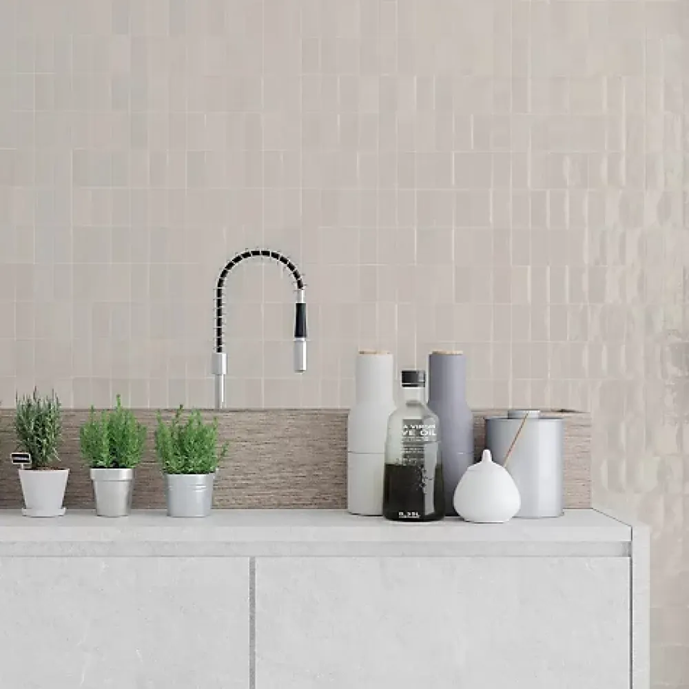Les Carreaux De Jean Faïence Effet Zellige Gris Clair FEZ Brillant 6,2x12,5 Warm - Les Carreaux de Jean- Faïence Pour Salle De Bains
