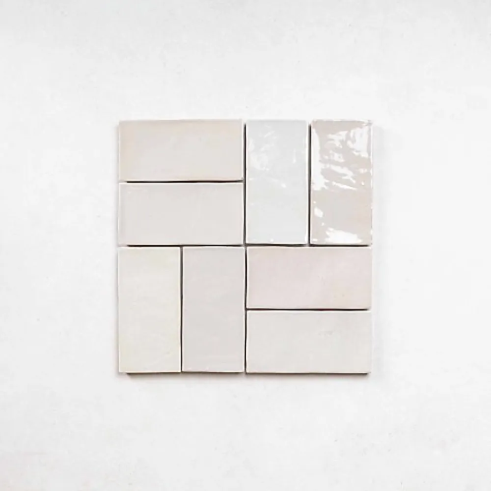 Les Carreaux De Jean Faïence Effet Zellige Gris Clair FEZ Brillant 6,2x12,5 Warm - Les Carreaux de Jean- Faïence Pour Salle De Bains