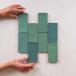 Les Carreaux De Jean  Faïence Effet Zellige Vert FEZ Mat 6,2x12,5 Emerald - Les Carreaux de Jean- Faïence Pour Salle De Bains