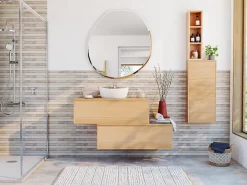 Faïence murale beige grisé décor 3D lames horizontales L.75 x l.25 cm x ép.9,5 mm, Anduin- Carrelage Mural Pour Douche|Carrelage Mural Pour Wc