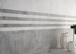Faïence murale blanc cassé effet béton L.75 x l.25 cm x ép.9,5 mm, Anduin- Carrelage Mural Effet Béton