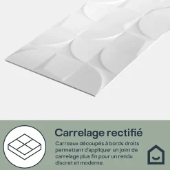 GoodHome Faïence murale blanc décor géométrique L.90 x l.30 cm x ép.8,7 mm, Aragone- Faïence Unie|Faïence Pour Wc