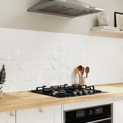 GoodHome Faïence murale blanc décor géométrique L.90 x l.30 cm x ép.8,7 mm, Aragone- Faïence Unie|Faïence Pour Wc