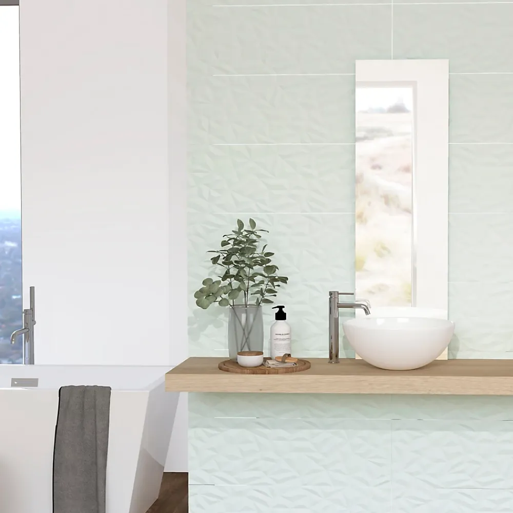 Etile Faïence murale bleu ciel décor 3D mat L.90 x l.30 cm x ép.10,5 mm, Aspen- Faïence Unie|Faïence Pour Douche
