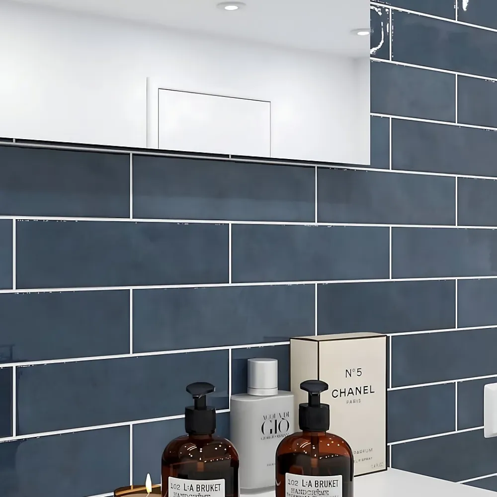 Carrelage Mural Pour Wc|Faïence Pour Douche<Faïence murale bleu effet terre cuite brillant L.30 x l.7,5 cm, Vernissea