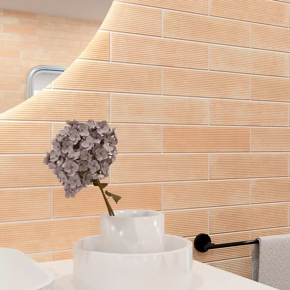 Faïence Pour Salle De Bains|Faïence Unie<Faïence murale décor relief linéaire effet terre cuite beige clair mat L.30 x l.7 cm, Minerra