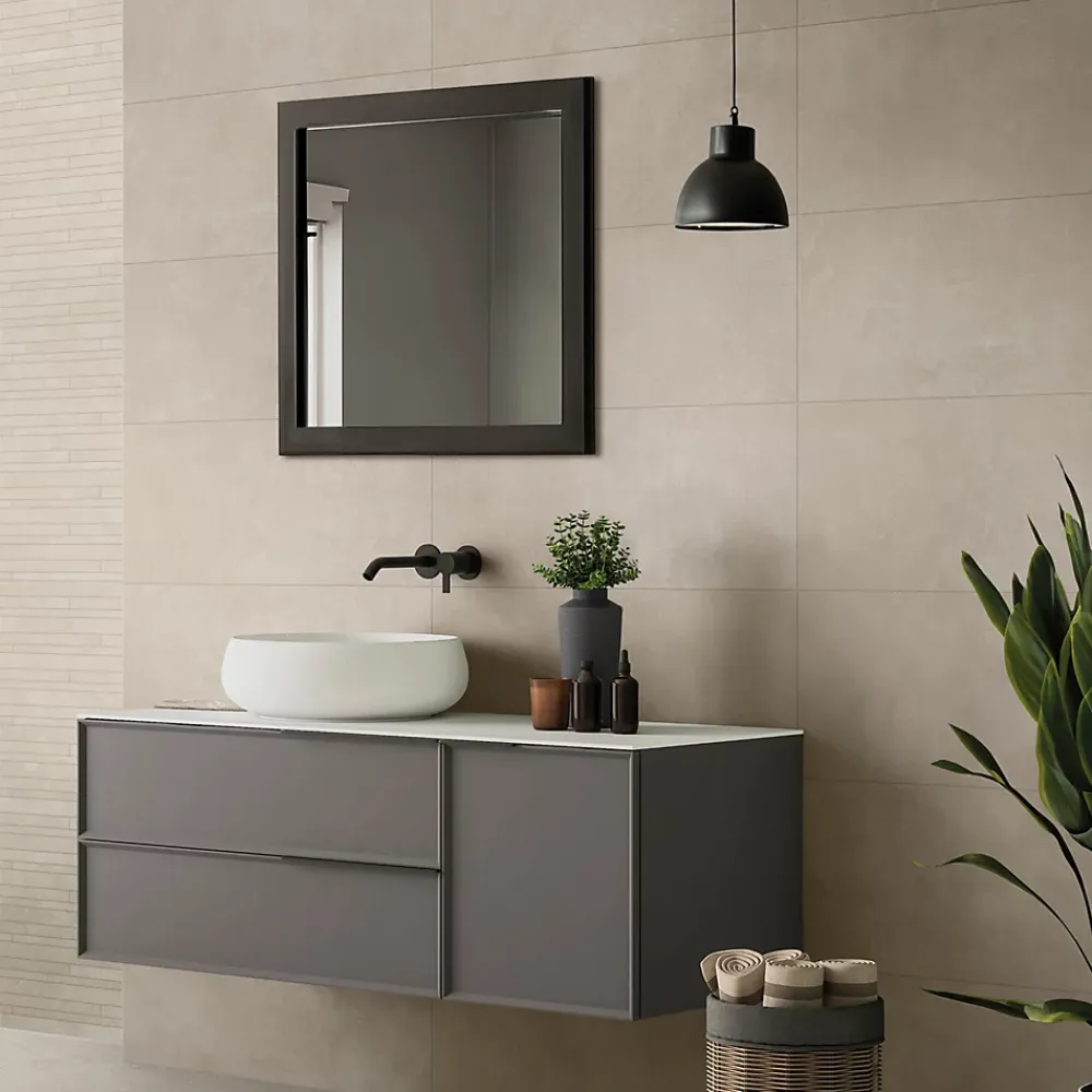 Faïence murale effet béton marron taupe satin L.90 x l.30 cm x ép.10 mm, Brush- Faïence Pour Douche|Faïence Effet Béton