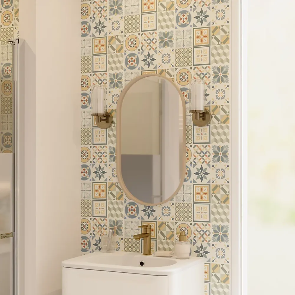 GoodHome Carrelage Mural Pour Wc|Faïence Effet Carreaux De Ciment<Faïence murale effet carreaux de ciment tons beiges et bleus L.60 x l.20 cm x ép.8,3 mm, Konkrete