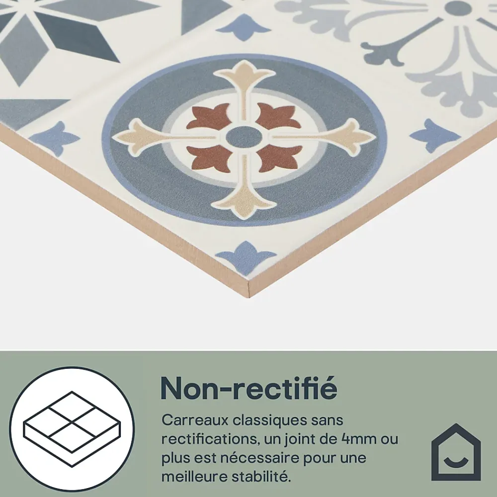 GoodHome Carrelage Mural Pour Wc|Faïence Effet Carreaux De Ciment<Faïence murale effet carreaux de ciment tons beiges et bleus L.60 x l.20 cm x ép.8,3 mm, Konkrete