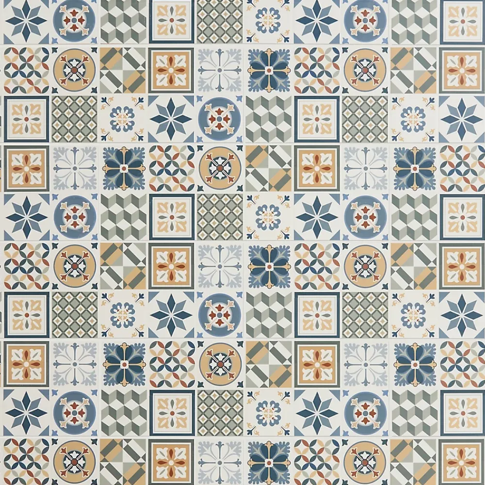 GoodHome Carrelage Mural Pour Wc|Faïence Effet Carreaux De Ciment<Faïence murale effet carreaux de ciment tons beiges et bleus L.60 x l.20 cm x ép.8,3 mm, Konkrete