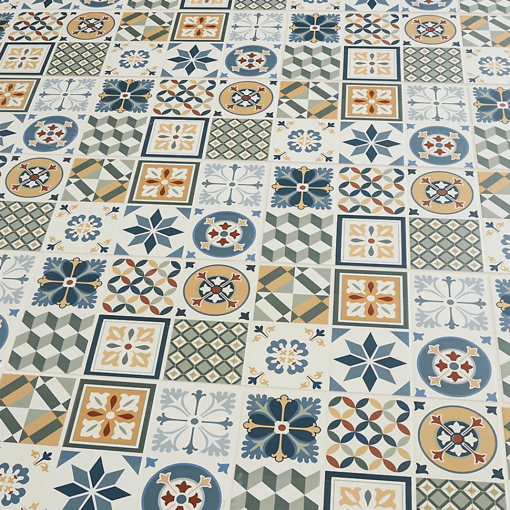 GoodHome Carrelage Mural Pour Wc|Faïence Effet Carreaux De Ciment<Faïence murale effet carreaux de ciment tons beiges et bleus L.60 x l.20 cm x ép.8,3 mm, Konkrete