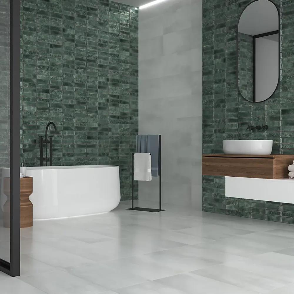 Ecoceramic Carrelage Mural Pour Douche|Carrelage Mural Pour Cuisine<Faïence murale effet marbre vert brillant L.60 x l.31,6 cm x ép.9 mm, Soul