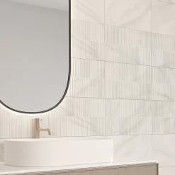 Ecoceramic Faïence murale effet marbre blanc brillant décor texturé L.60 x l.30 cm x ép.7 mm, Celena- Faïence Pour Pièce À Vivre|Carrelage Mural Effet Marbre