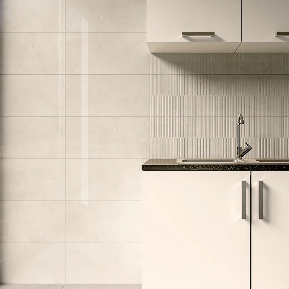 Ecoceramic Faïence murale effet marbre beige brillant L.60 x l.30 cm x ép.7 mm, Celena- Faïence Effet Marbre|Faïence Pour Pièce À Vivre