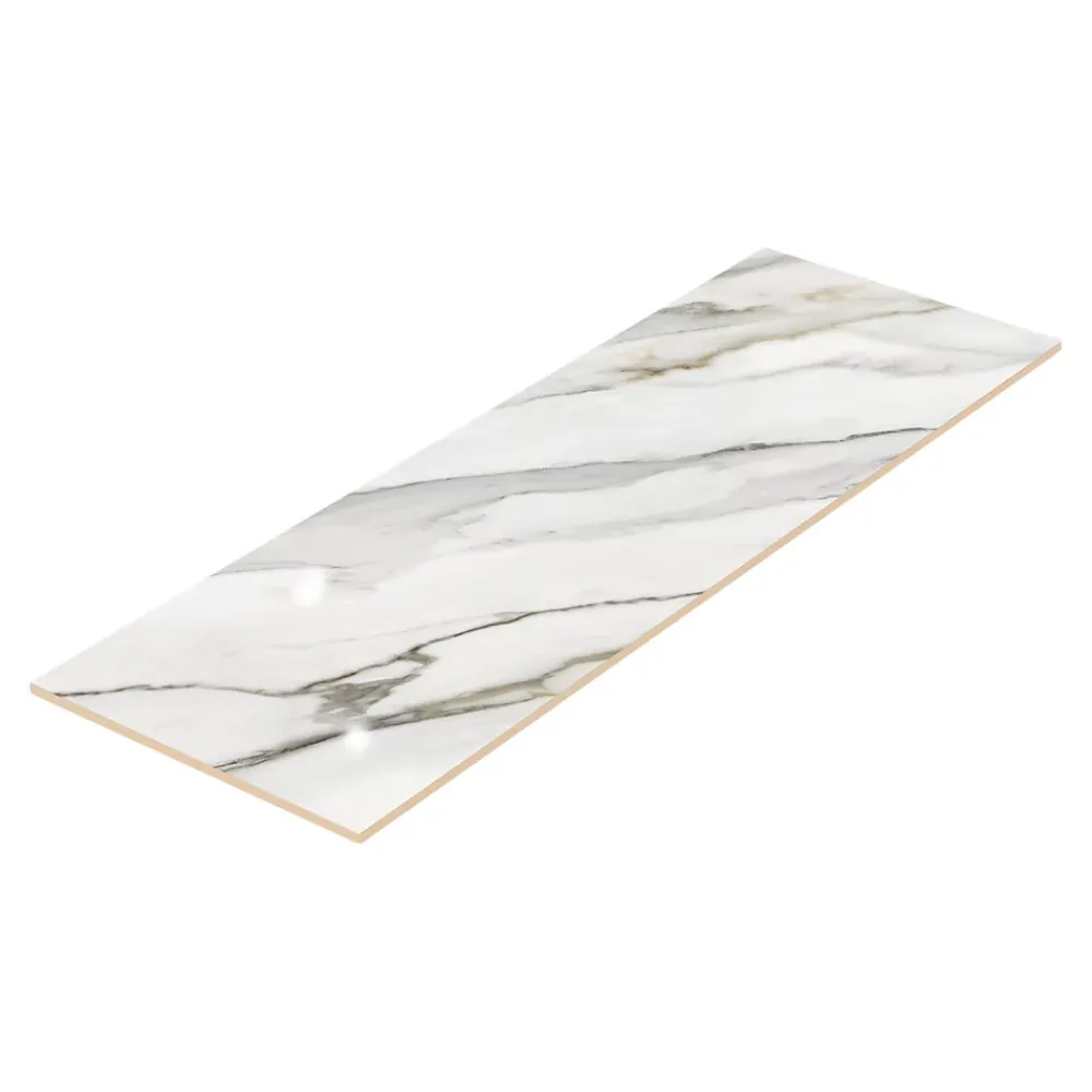 GoodHome Faïence Effet Marbre|Carrelage Mural Effet Marbre<Faïence murale effet marbre brillant blanc et doré L.90 x l.30 cm x ép.8,7 mm, Oazis