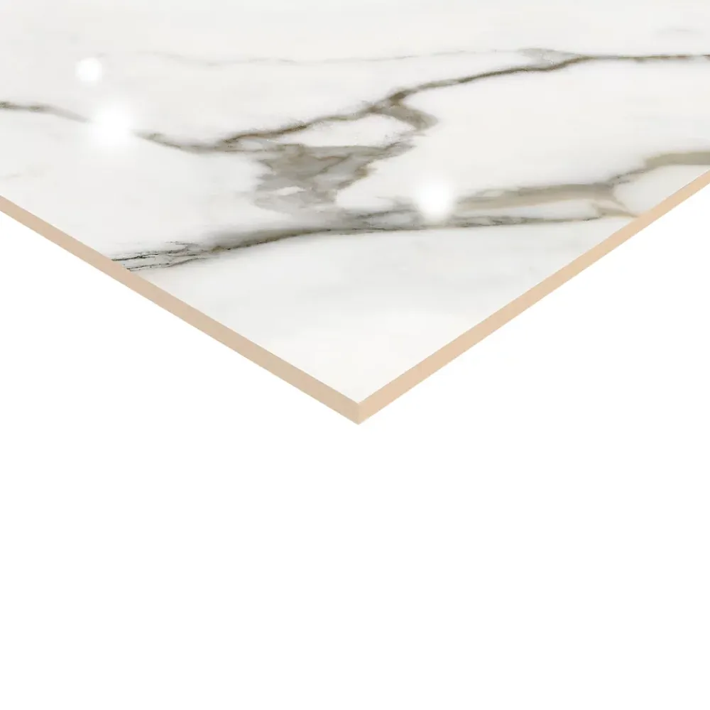 GoodHome Faïence Effet Marbre|Carrelage Mural Effet Marbre<Faïence murale effet marbre brillant blanc et doré L.90 x l.30 cm x ép.8,7 mm, Oazis