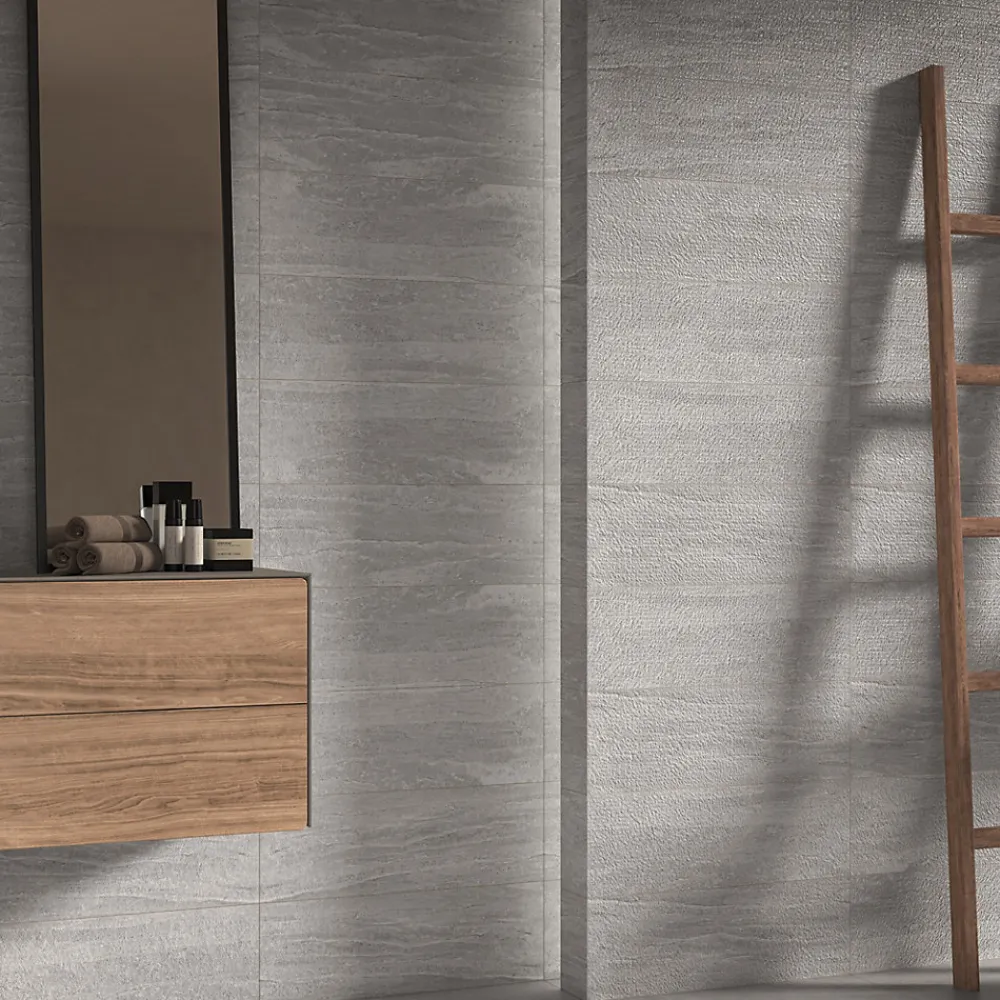 Ecoceramic Faïence Effet Pierre|Carrelage Mural Effet Pierre<Faïence murale effet pierre gris mat décor texturé L.60 x l.20 cm x ép.9,5 mm, Althea