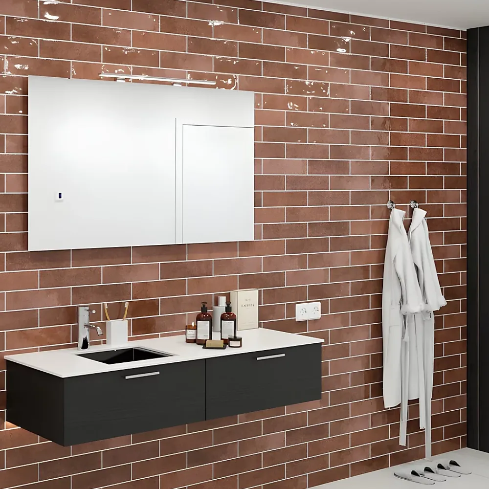 Carrelage Mural Pour Douche|Carrelage Mural Pour Cuisine<Faïence murale effet terre cuite terracotta brillant L.30 x l.7,5 cm, Vernissea