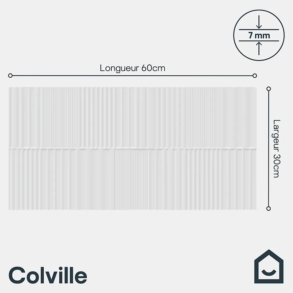 GoodHome Faïence Unie|Faïence Pour Wc<Faïence murale intérieur blanc brillant à motif L.60 x l.30 cm x ép.7 mm, Colville