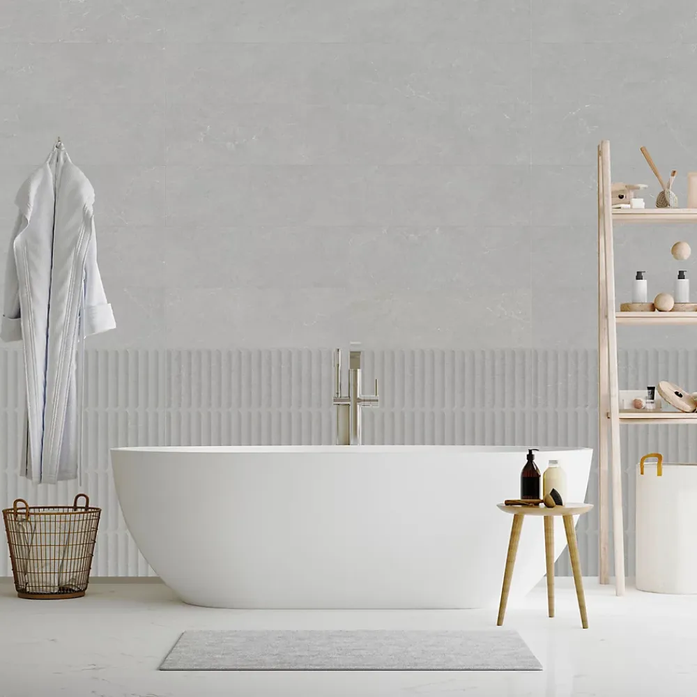 Faïence murale intérieur effet pierre gris mat L.90 x l.30 cm x ép.8,7 mm, Astor- Faïence Unie|Faïence Pour Douche