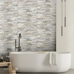 Carrelage Mural Effet Pierre<Faïence murale intérieur effet pierre tons gris décor 3D L.60 x l.30 cm x ép.8,2 mm, Quartz 3D