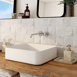 Faïence murale intérieur effet marbre blanc mat décor 3D L.60 x l.30 cm, Pune- Mosaïque Pour Douche|Mosaïque Pour Wc