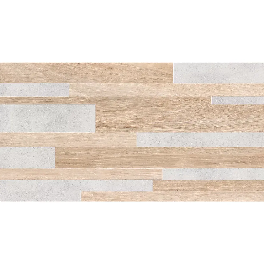 Carrelage Mural Effet Bois<Faïence murale intérieur effet bois et béton L.60 x l.30 cm x ép.8,2 mm, Tendance