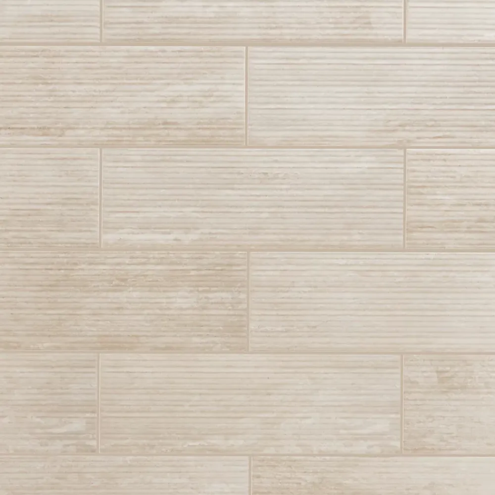 GoodHome Faïence murale ivoire mat décor fines cannelures L.60 x l.20 cm x ép.9,4 mm, Soft Travertin- Faïence Effet Pierre|Faïence Pour Pièce À Vivre