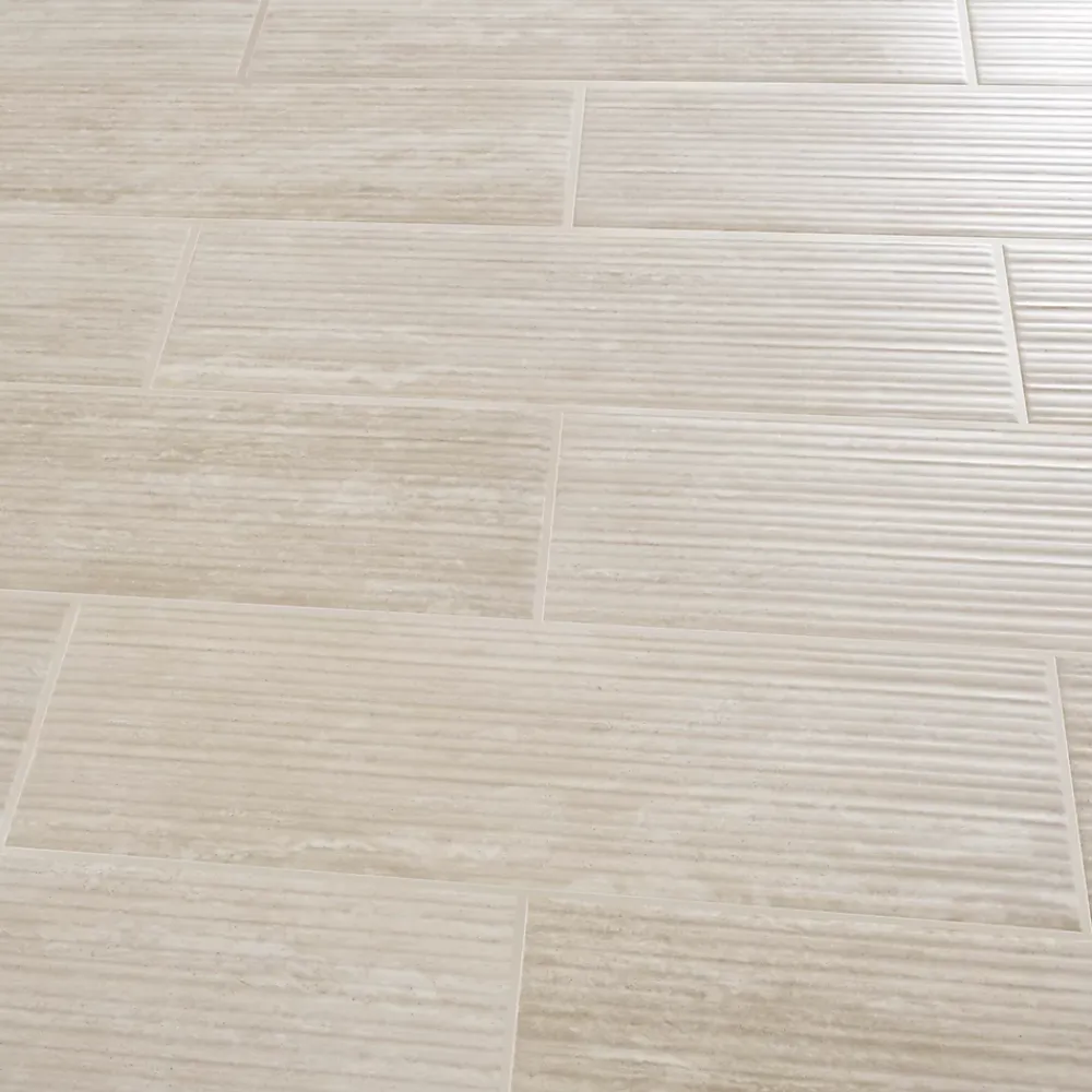 GoodHome Faïence murale ivoire mat décor fines cannelures L.60 x l.20 cm x ép.9,4 mm, Soft Travertin- Faïence Effet Pierre|Faïence Pour Pièce À Vivre
