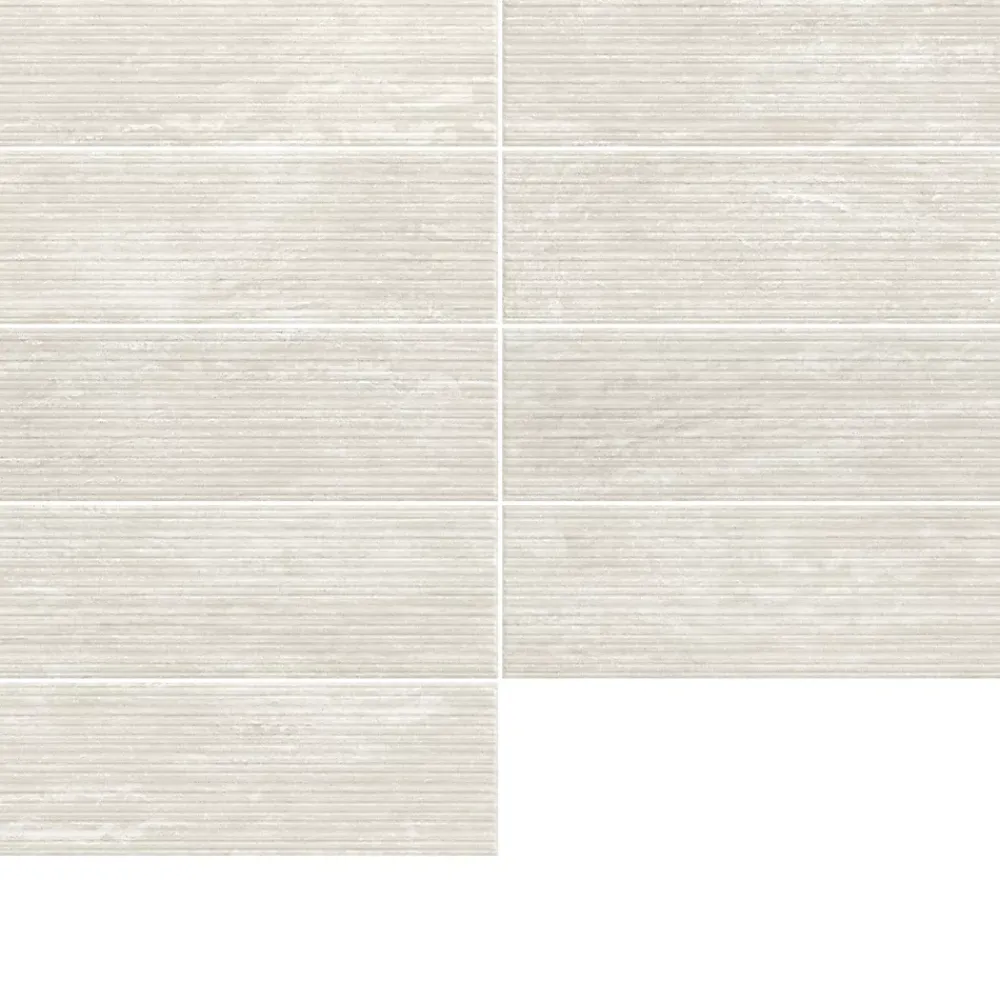 GoodHome Faïence murale ivoire mat décor fines cannelures L.60 x l.20 cm x ép.9,4 mm, Soft Travertin- Faïence Effet Pierre|Faïence Pour Pièce À Vivre