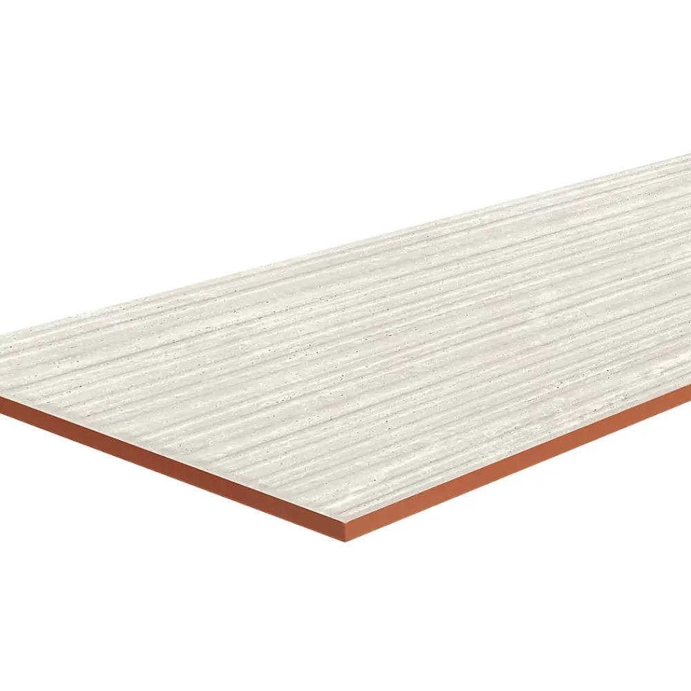 GoodHome Faïence murale ivoire mat décor fines cannelures L.60 x l.20 cm x ép.9,4 mm, Soft Travertin- Faïence Effet Pierre|Faïence Pour Pièce À Vivre