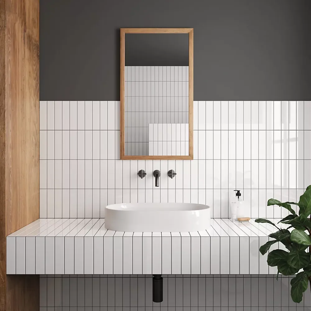 Equipe Ceramica Faïence murale uni blanc brillant L.20 x l.5 cm x ép.8 mm, Halo- Faïence Unie|Faïence Pour Wc
